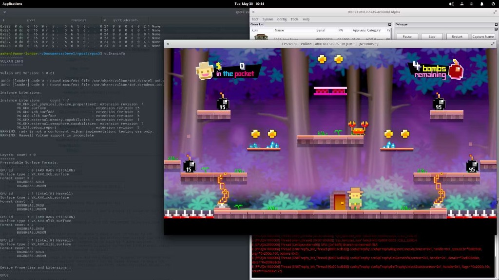 Desktop software session showing high-frame-rate gameplay with hardware-accelerated graphics enabled